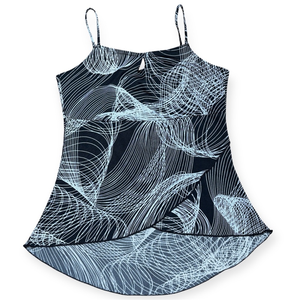 Y2K 90’s Babydoll Strappy Spiral Geometry Tank Top In Black & White Sz XS